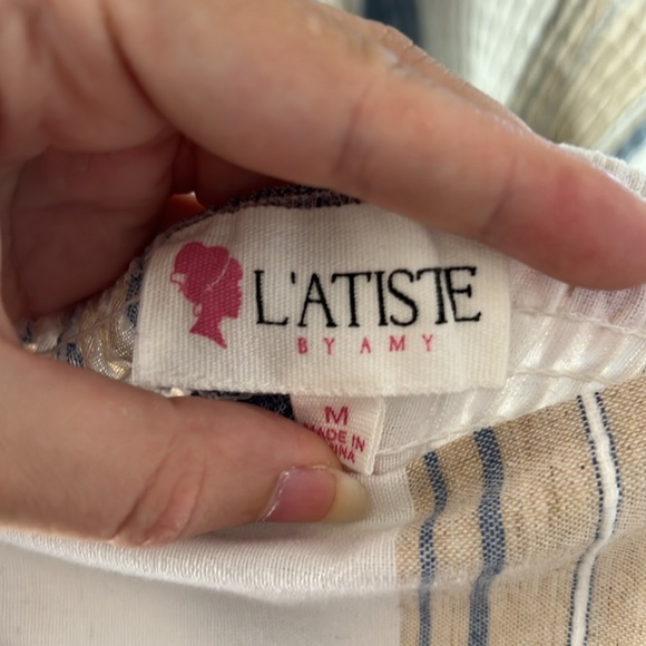 Striped Linen Wrap Minidress - Picture 3 of 4